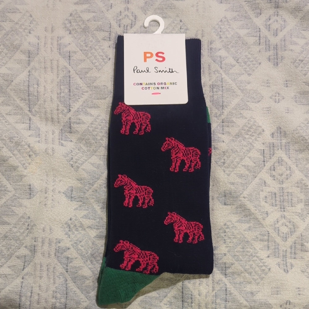 Paul Smith Black Socks with Pink Zebra and Green Accents